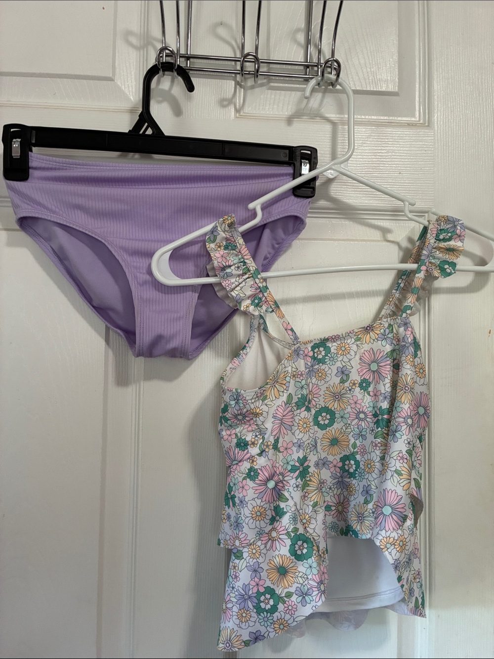 wonder nation Purple Floral Ruffle Tankini Set - Lavender Top & Floral Print